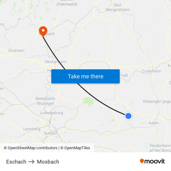 Eschach to Mosbach map