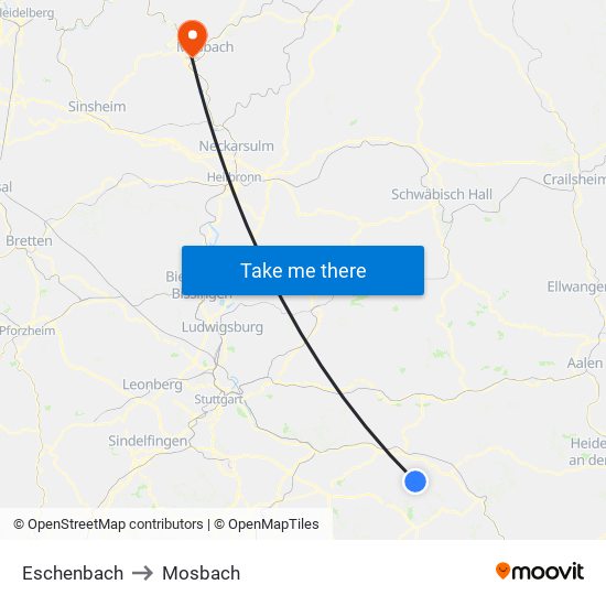Eschenbach to Mosbach map
