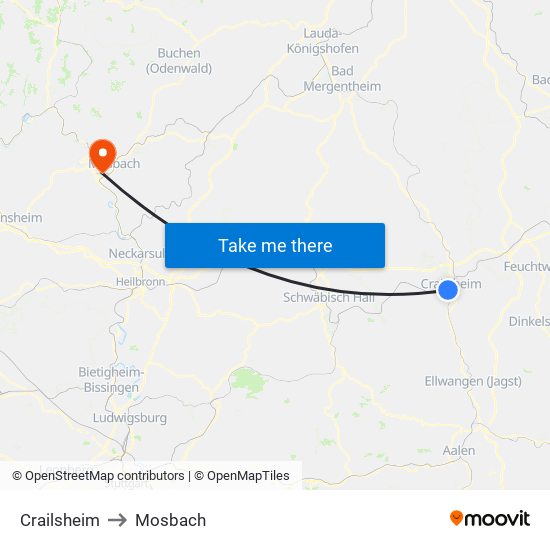 Crailsheim to Mosbach map