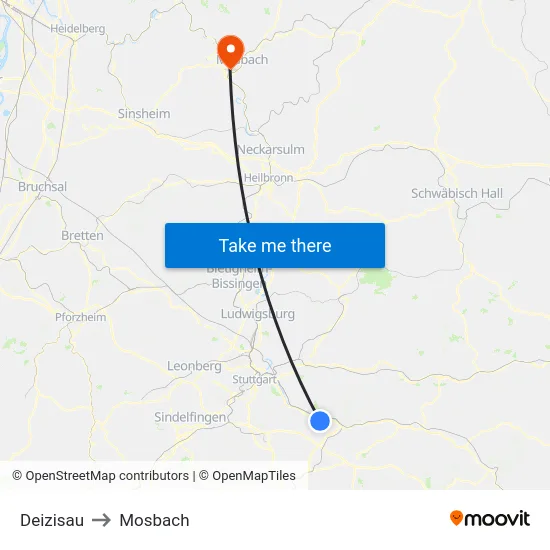 Deizisau to Mosbach map