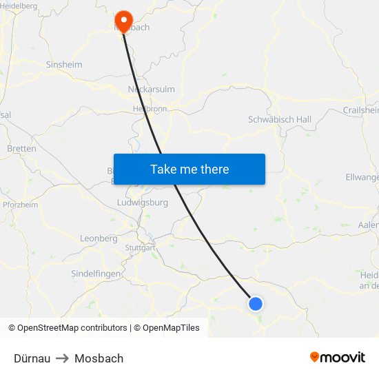 Dürnau to Mosbach map