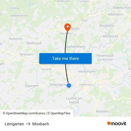 Leingarten to Mosbach map