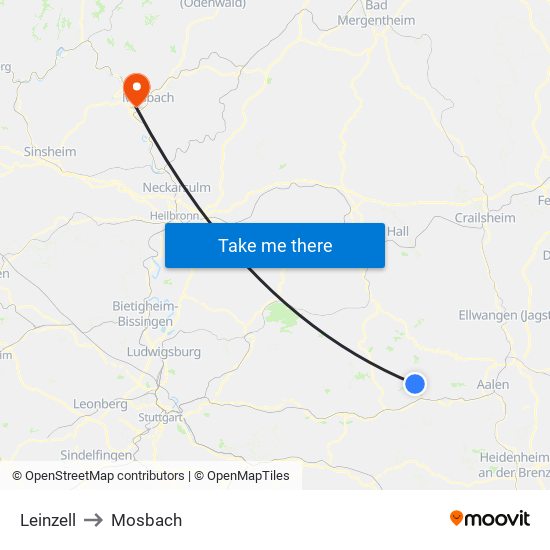 Leinzell to Mosbach map