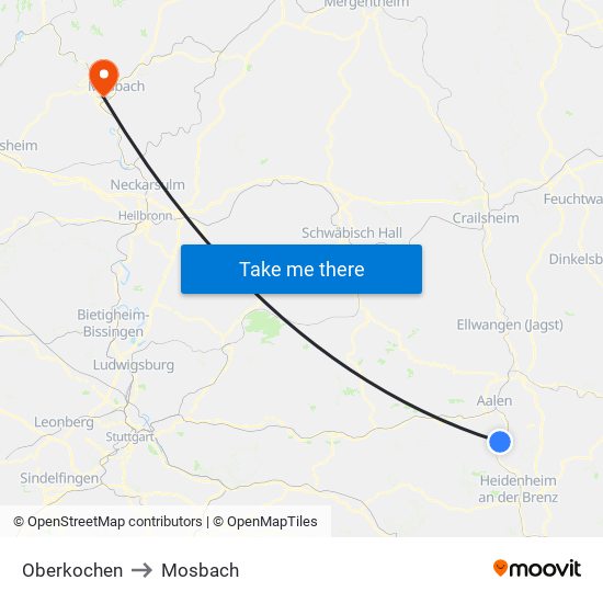 Oberkochen to Mosbach map