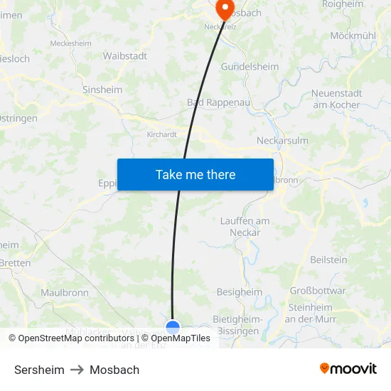 Sersheim to Mosbach map