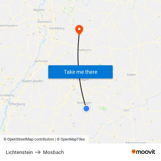 Lichtenstein to Mosbach map