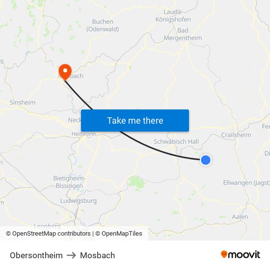 Obersontheim to Mosbach map