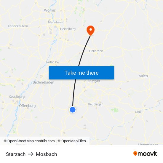 Starzach to Mosbach map