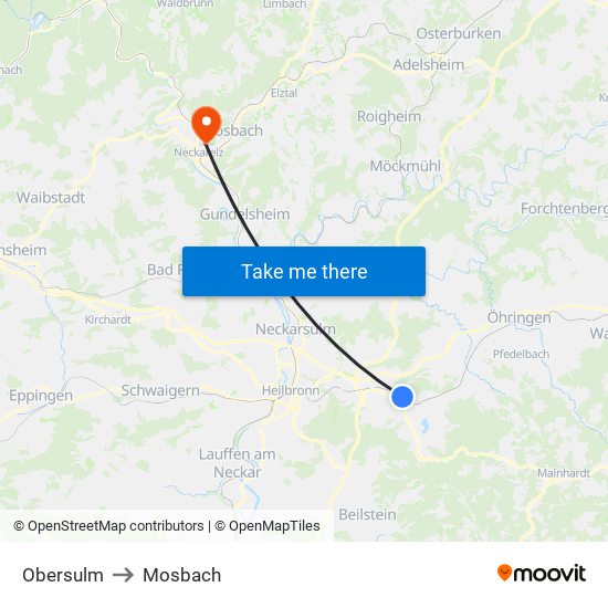 Obersulm to Mosbach map
