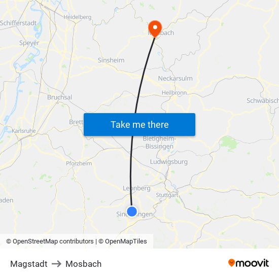 Magstadt to Mosbach map