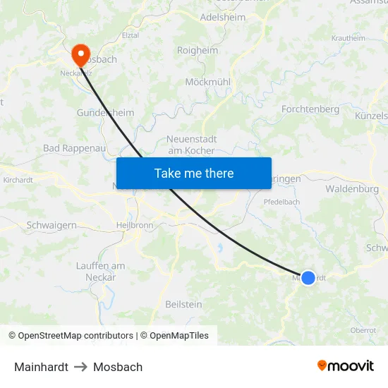 Mainhardt to Mosbach map