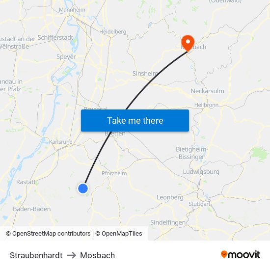 Straubenhardt to Mosbach map