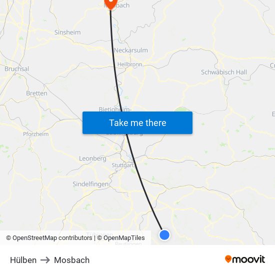 Hülben to Mosbach map