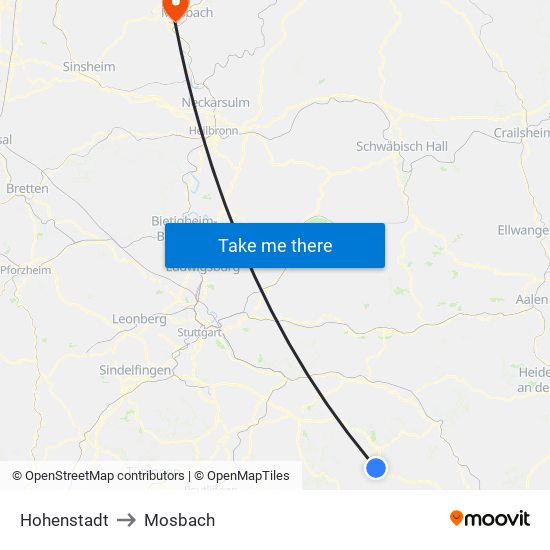 Hohenstadt to Mosbach map