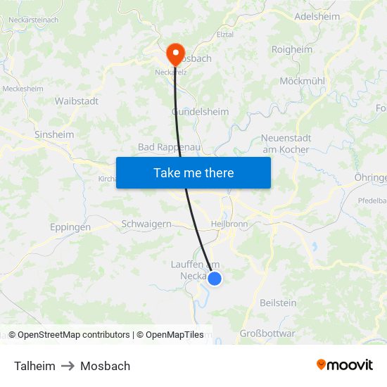 Talheim to Mosbach map