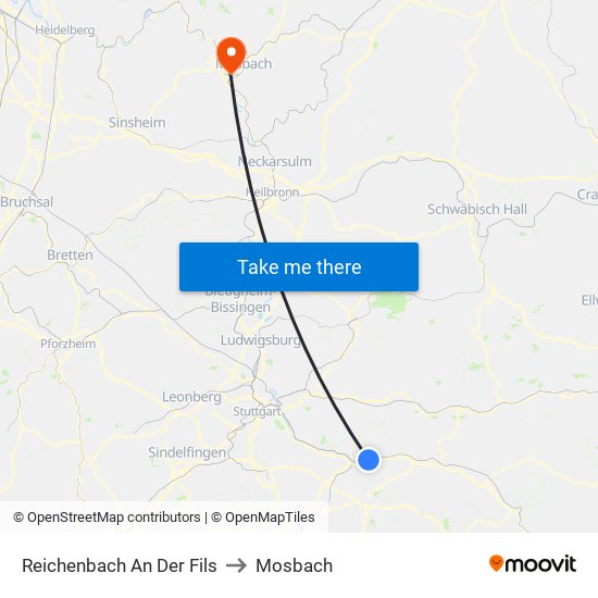 Reichenbach An Der Fils to Mosbach map