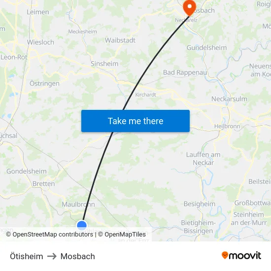 Ötisheim to Mosbach map