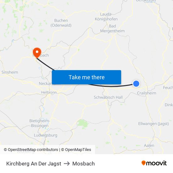 Kirchberg An Der Jagst to Mosbach map