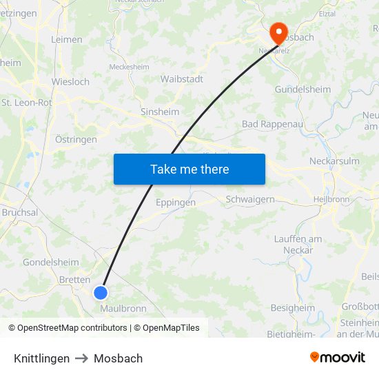 Knittlingen to Mosbach map