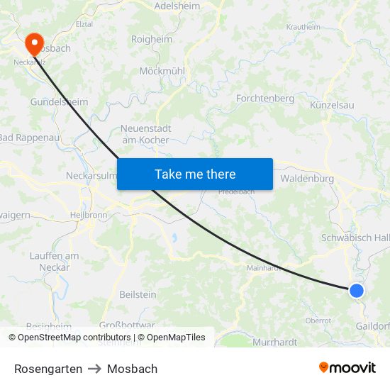 Rosengarten to Mosbach map