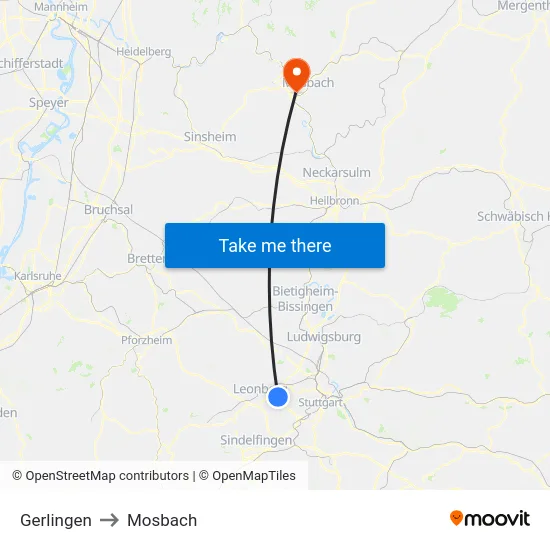 Gerlingen to Mosbach map
