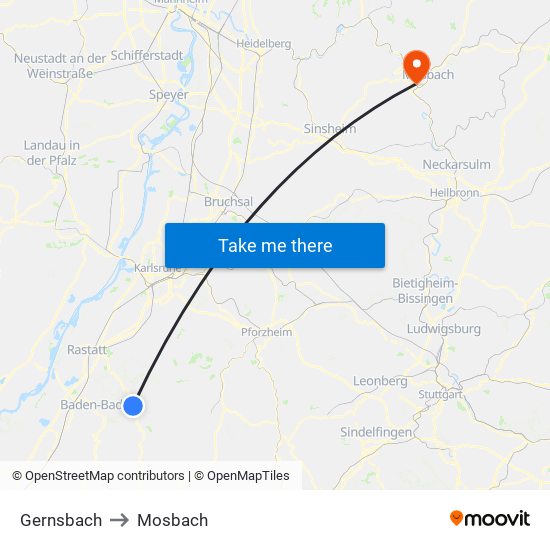 Gernsbach to Mosbach map