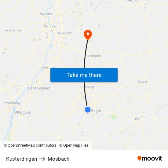 Kusterdingen to Mosbach map