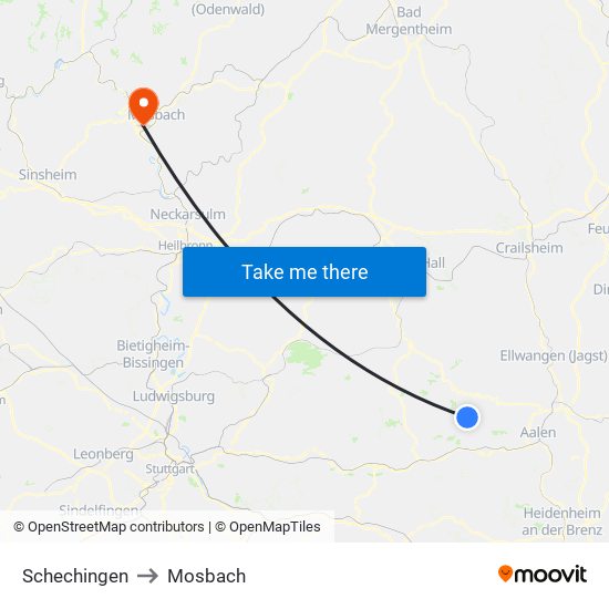 Schechingen to Mosbach map