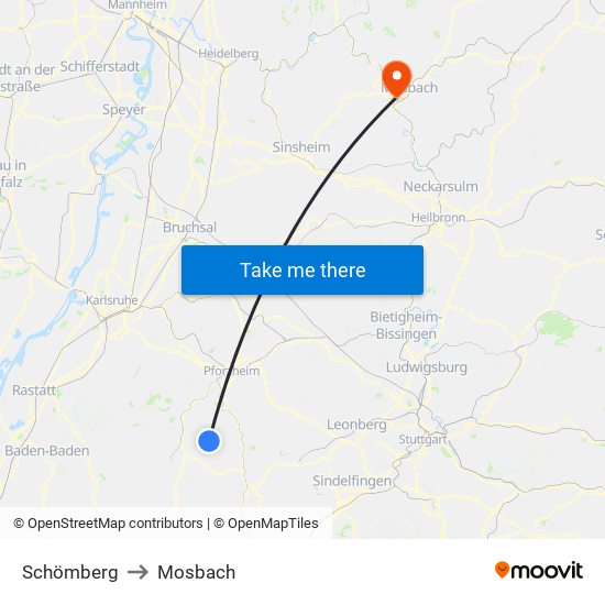 Schömberg to Mosbach map