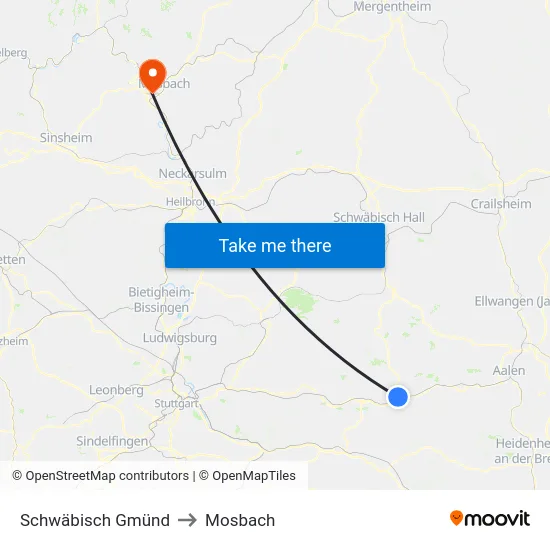 Schwäbisch Gmünd to Mosbach map