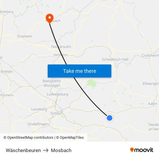 Wäschenbeuren to Mosbach map