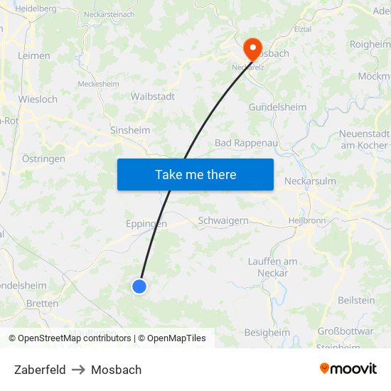 Zaberfeld to Mosbach map
