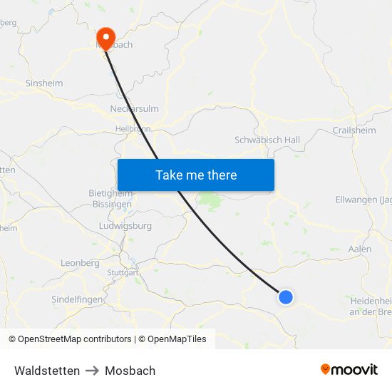 Waldstetten to Mosbach map