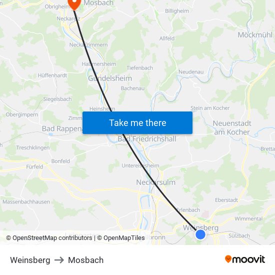 Weinsberg to Mosbach map