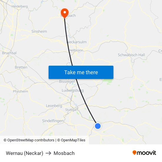 Wernau (Neckar) to Mosbach map