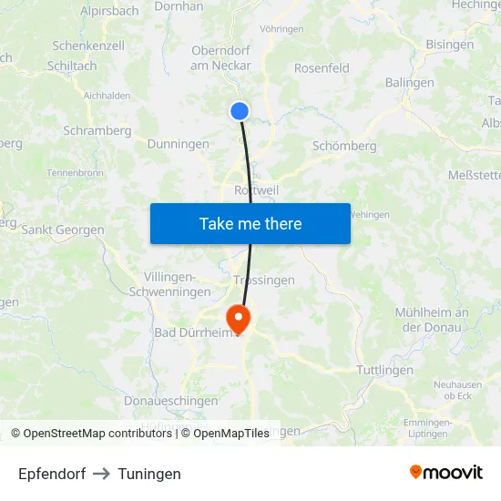 Epfendorf to Tuningen map