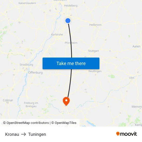 Kronau to Tuningen map