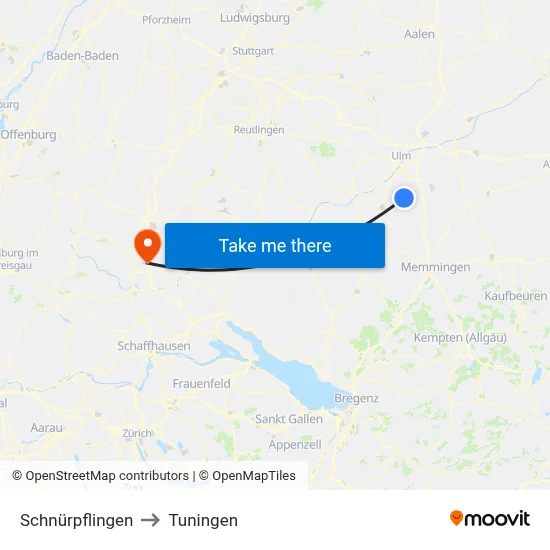 Schnürpflingen to Tuningen map