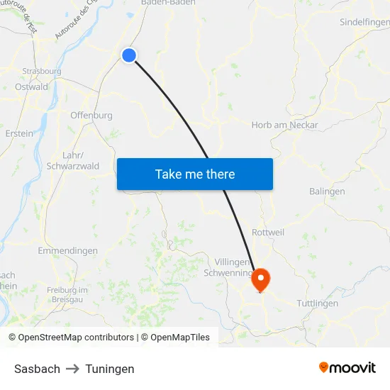 Sasbach to Tuningen map