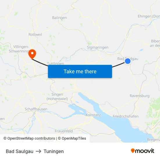 Bad Saulgau to Tuningen map