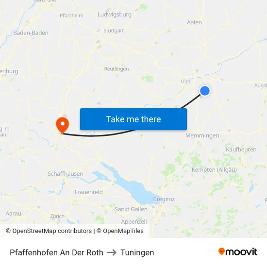 Pfaffenhofen An Der Roth to Tuningen map