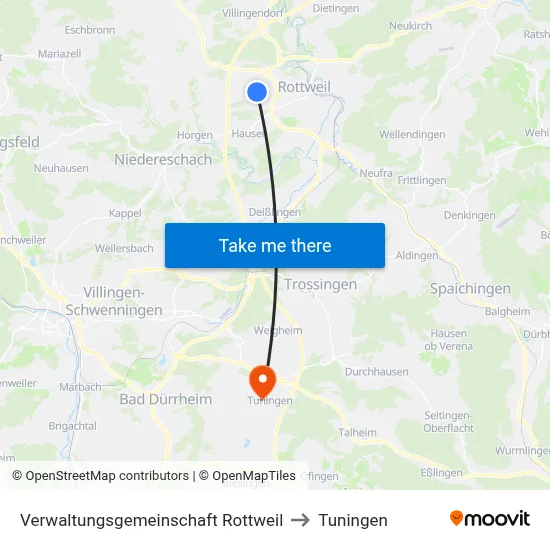 Verwaltungsgemeinschaft Rottweil to Tuningen map