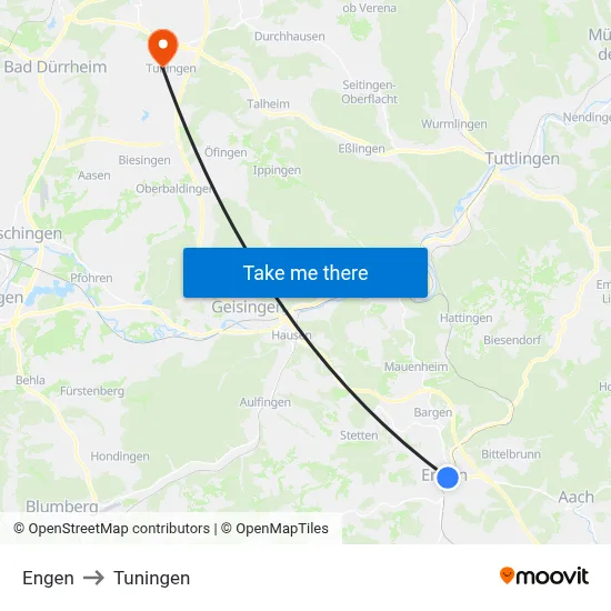 Engen to Tuningen map
