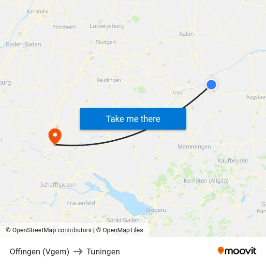 Offingen (Vgem) to Tuningen map