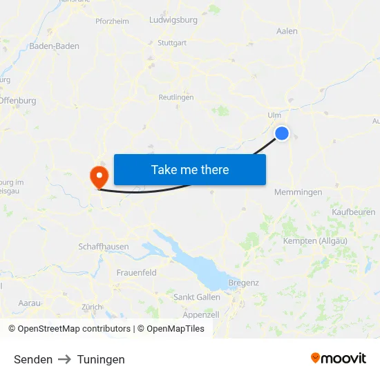Senden to Tuningen map