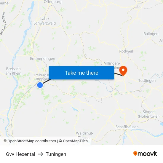 Gvv Hexental to Tuningen map