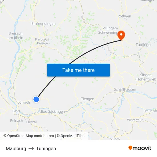 Maulburg to Tuningen map