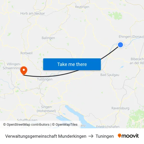 Verwaltungsgemeinschaft Munderkingen to Tuningen map