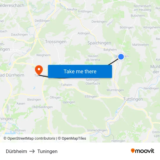 Dürbheim to Tuningen map
