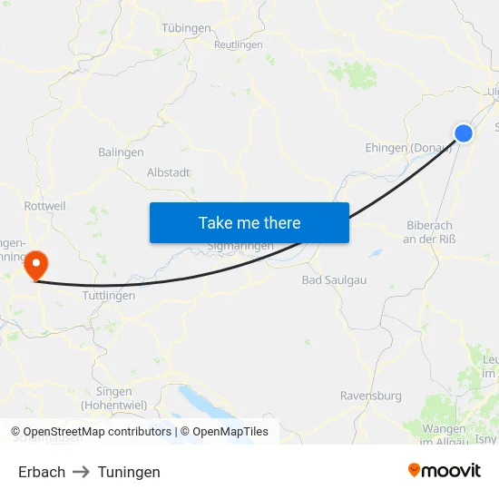 Erbach to Tuningen map